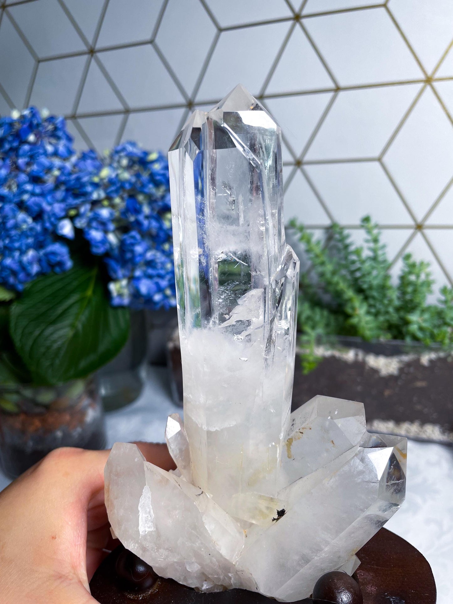 MASTER Crystal Clear Quartz with Stand - Crystal Amplifier - Harmonizes Enviornment - Ancient Wisdom - E7
