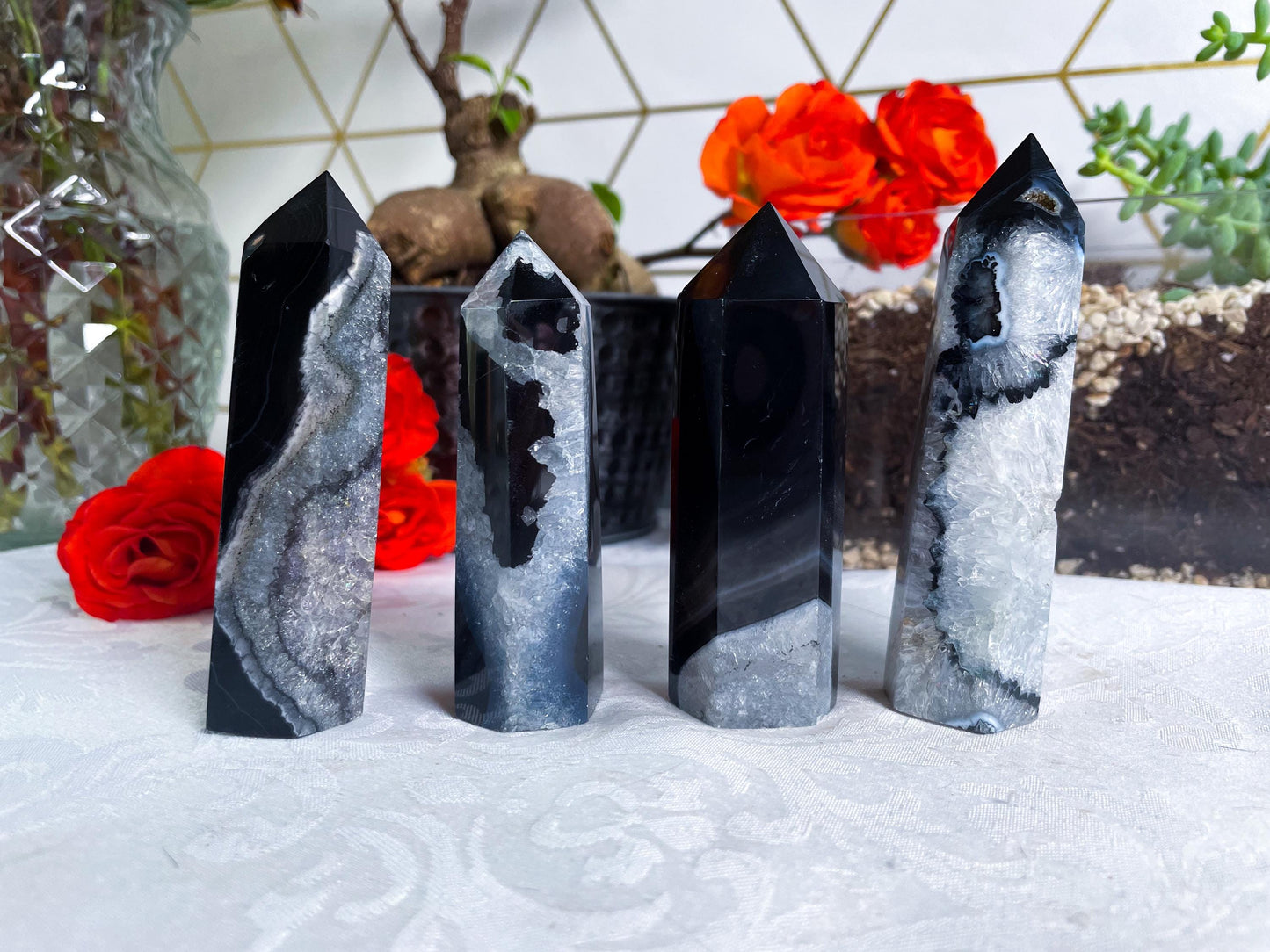 Black Agate Towers - YOU PICK - Druzy Agate - Crystal Towers - Black Agate - Carved Crystals - Black Crystals - IMPERFECT - V56 V57 V58 V59
