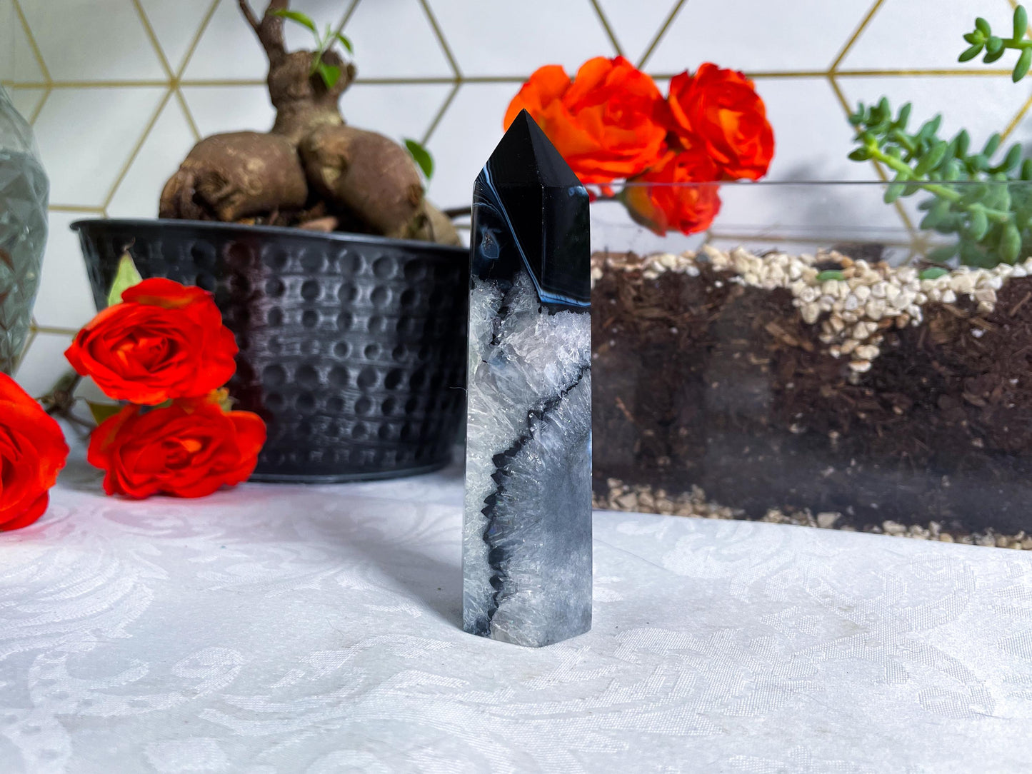 Black Agate Towers - YOU PICK - Druzy Agate - Crystal Towers - Black Agate - Carved Crystals - Black Crystals - IMPERFECT - V56 V57 V58 V59