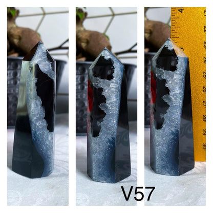 Black Agate Towers - YOU PICK - Druzy Agate - Crystal Towers - Black Agate - Carved Crystals - Black Crystals - IMPERFECT - V56 V57 V58 V59