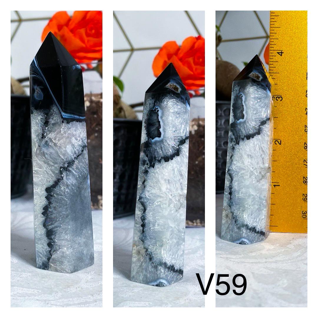 Black Agate Towers - YOU PICK - Druzy Agate - Crystal Towers - Black Agate - Carved Crystals - Black Crystals - IMPERFECT - V56 V57 V58 V59