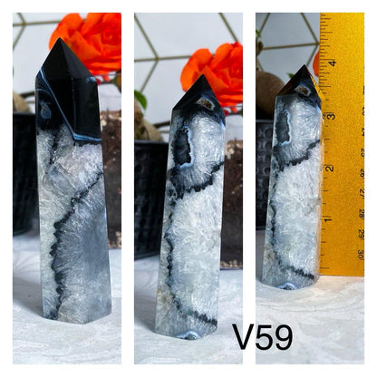 Black Agate Towers - YOU PICK - Druzy Agate - Crystal Towers - Black Agate - Carved Crystals - Black Crystals - IMPERFECT - V56 V57 V58 V59