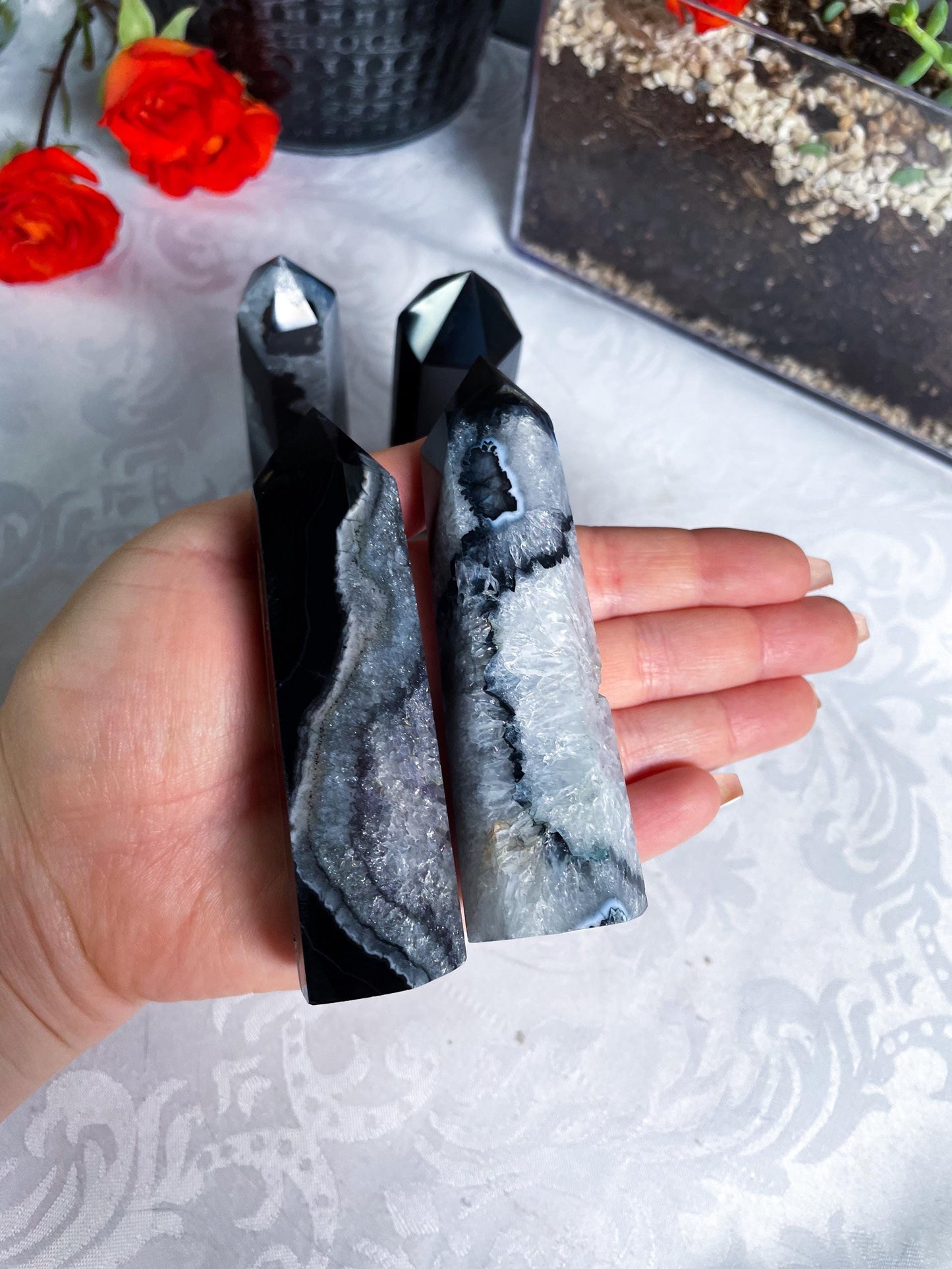 Black Agate Towers - YOU PICK - Druzy Agate - Crystal Towers - Black Agate - Carved Crystals - Black Crystals - IMPERFECT - V56 V57 V58 V59