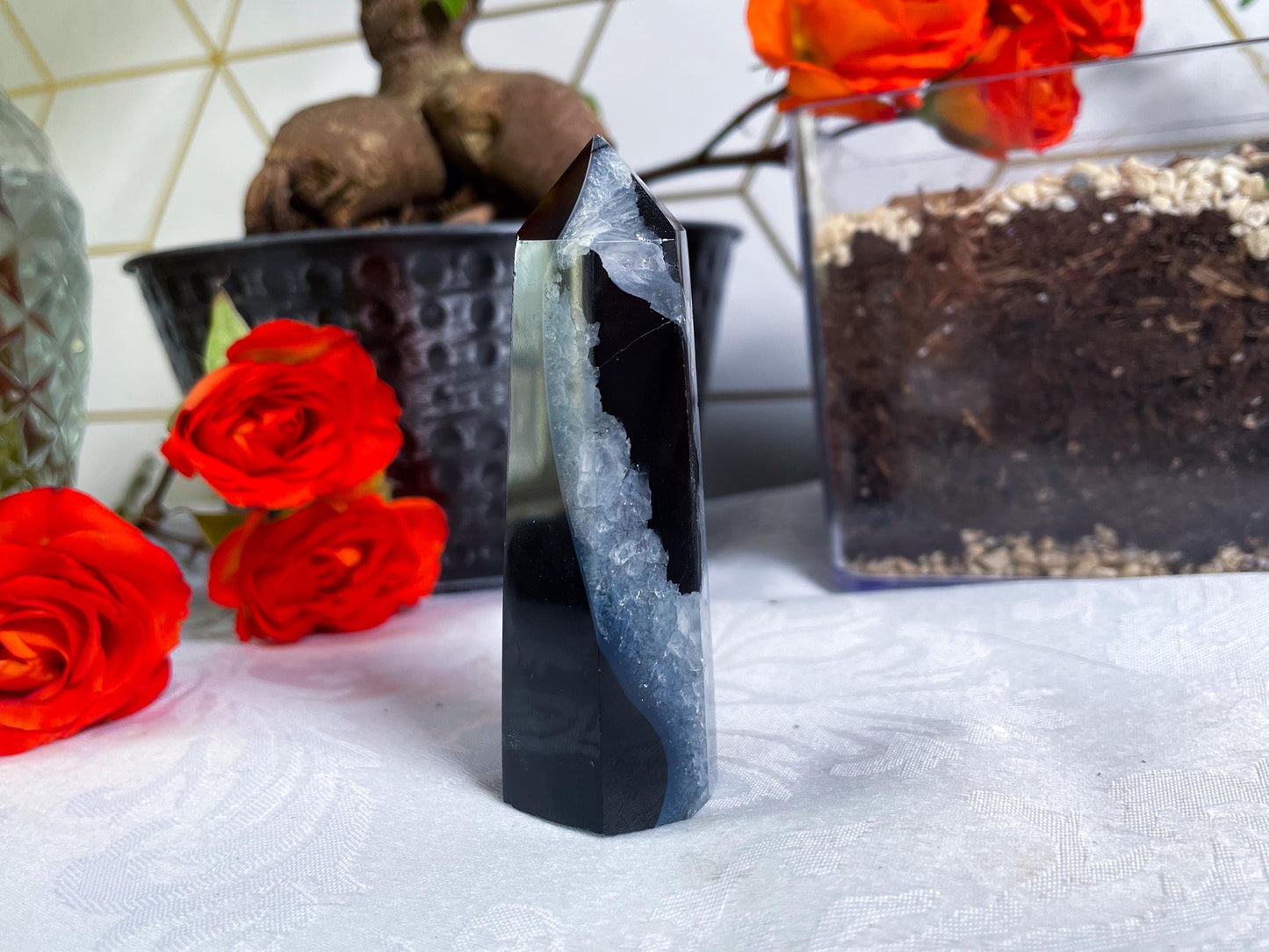Black Agate Towers - YOU PICK - Druzy Agate - Crystal Towers - Black Agate - Carved Crystals - Black Crystals - IMPERFECT - V56 V57 V58 V59