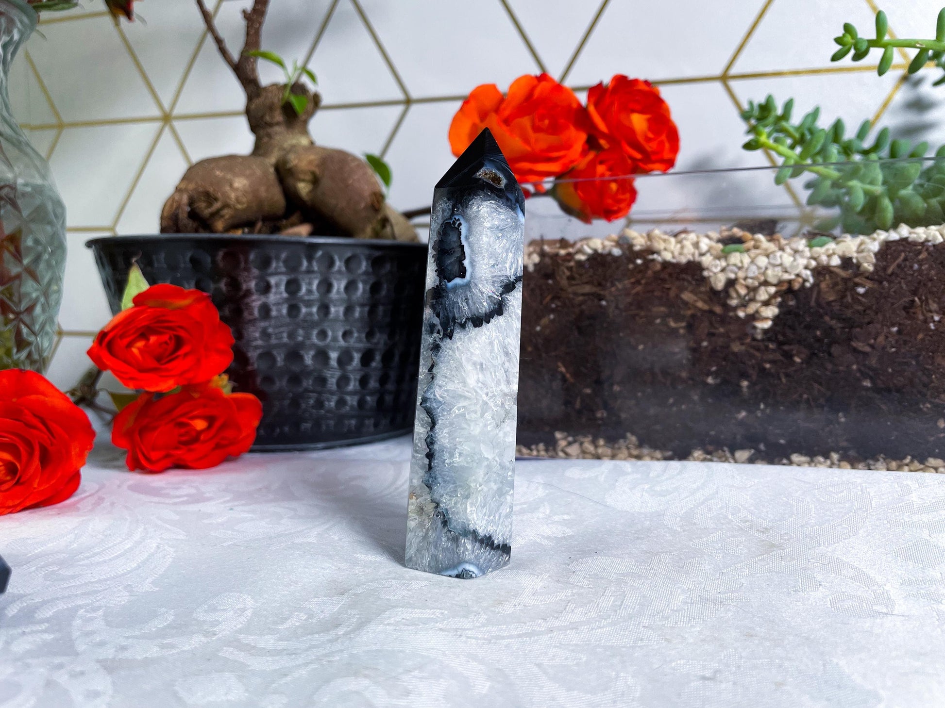 Black Agate Towers - YOU PICK - Druzy Agate - Crystal Towers - Black Agate - Carved Crystals - Black Crystals - IMPERFECT - V56 V57 V58 V59