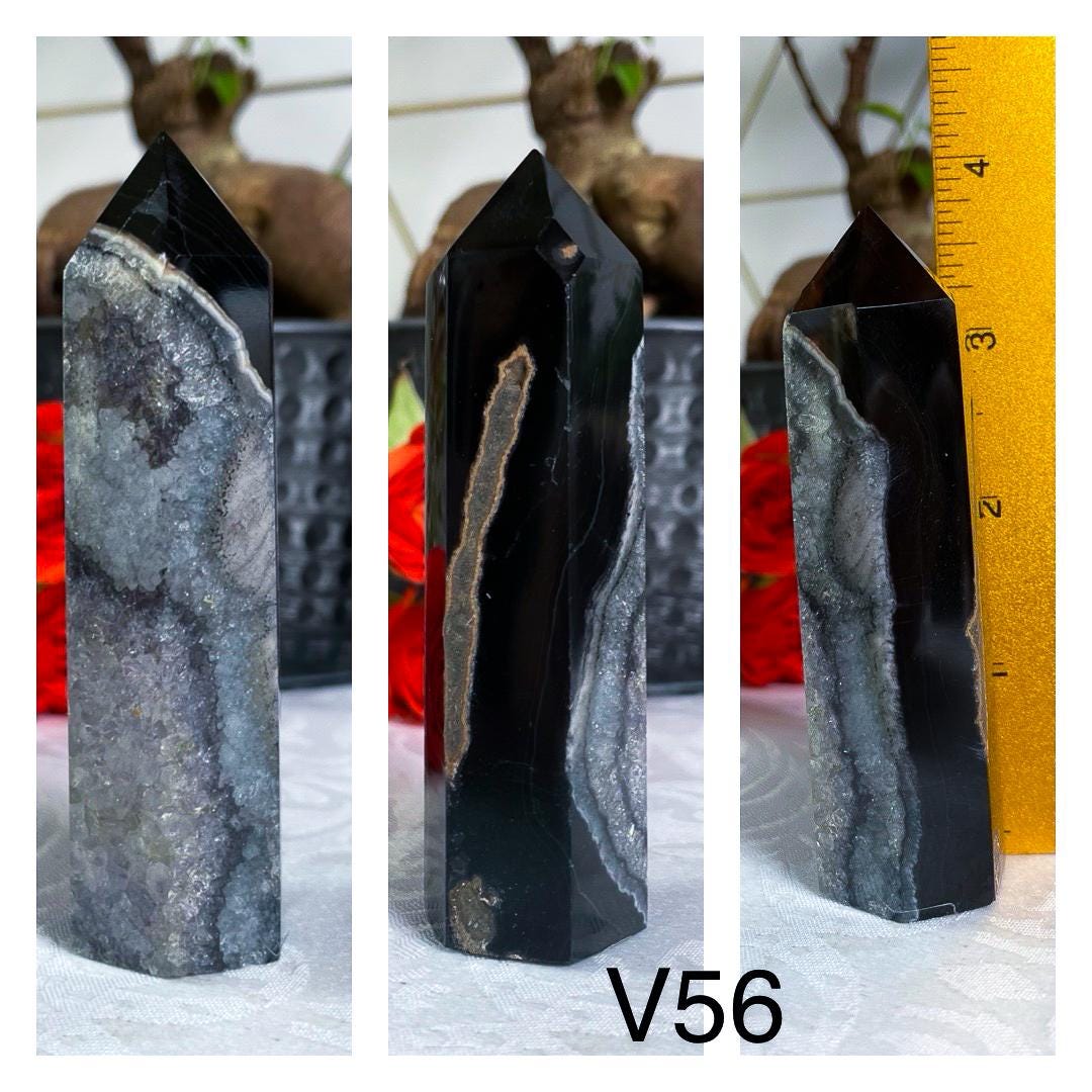 Black Agate Towers - YOU PICK - Druzy Agate - Crystal Towers - Black Agate - Carved Crystals - Black Crystals - IMPERFECT - V56 V57 V58 V59