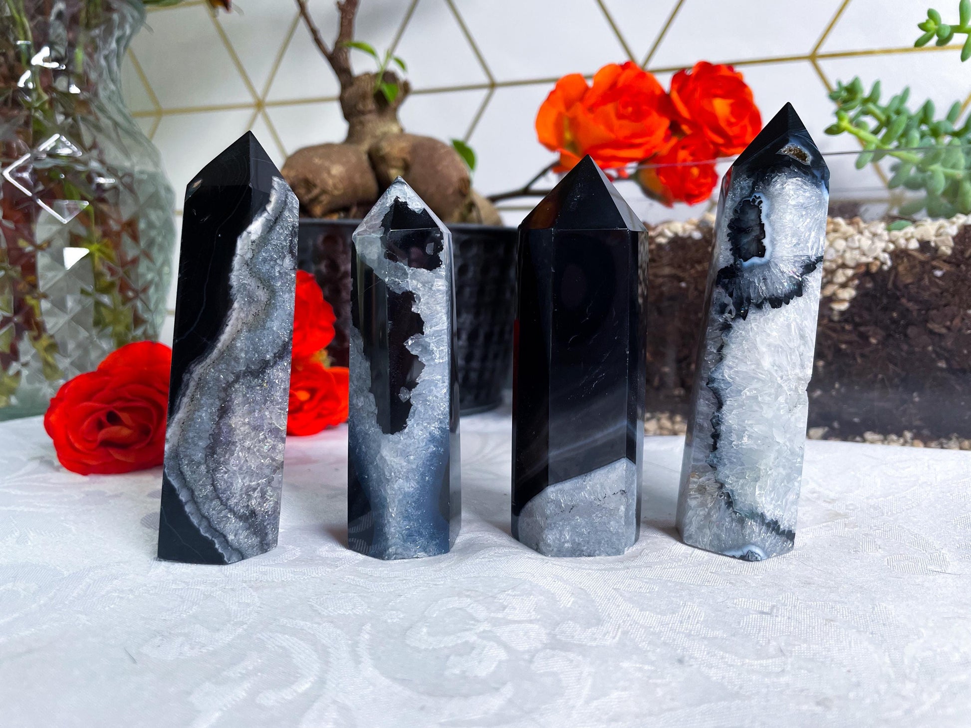 Black Agate Towers - YOU PICK - Druzy Agate - Crystal Towers - Black Agate - Carved Crystals - Black Crystals - IMPERFECT - V56 V57 V58 V59