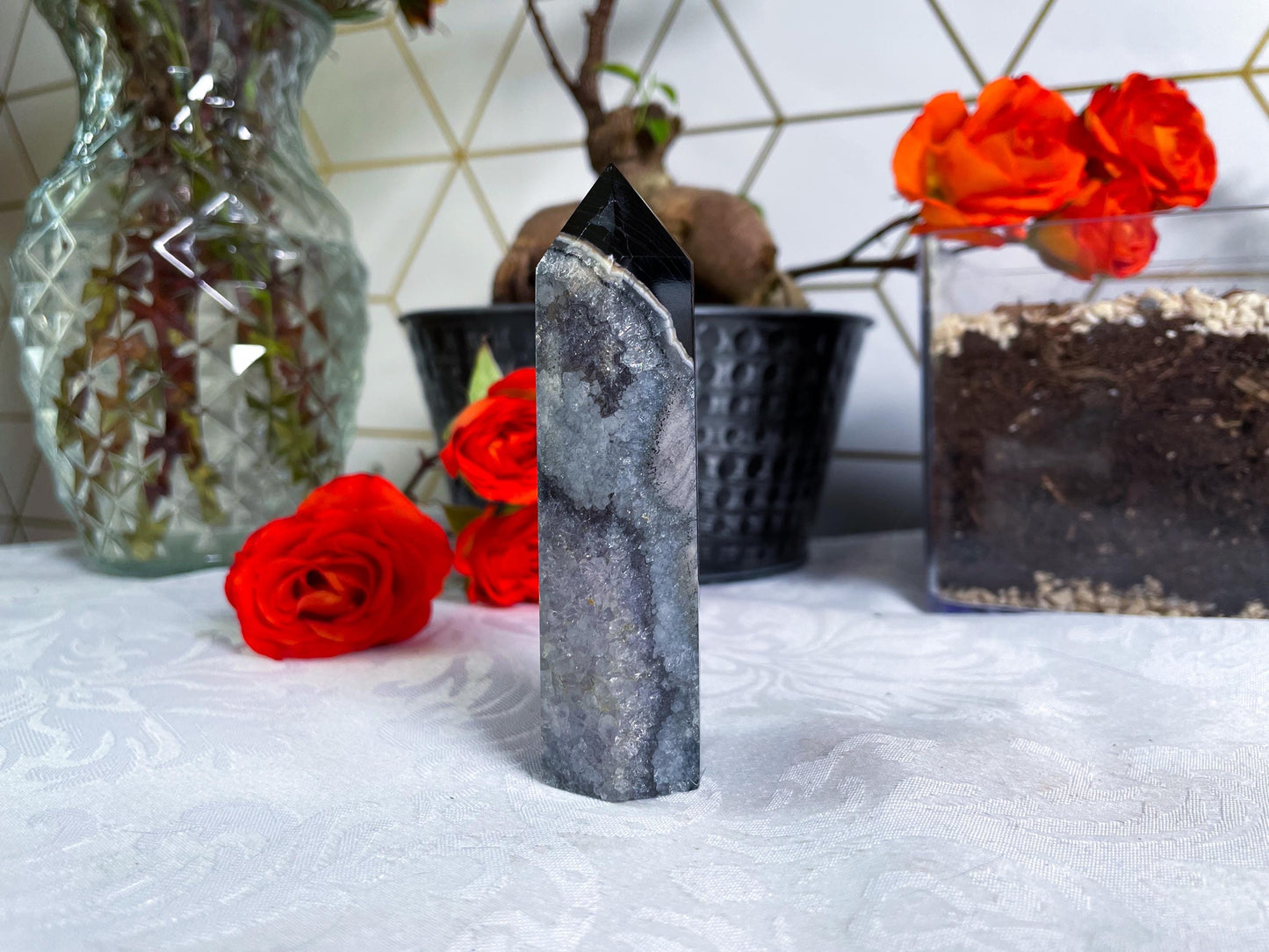 Black Agate Towers - YOU PICK - Druzy Agate - Crystal Towers - Black Agate - Carved Crystals - Black Crystals - IMPERFECT - V56 V57 V58 V59