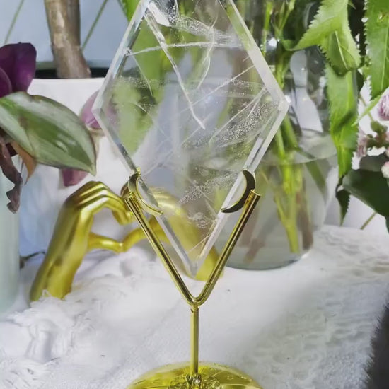 Clear Quartz Diamond with Stand - Crystals with Stands Diamond Shaped Crystals - Clear Quartz - BEAUTIFUL T5-2
