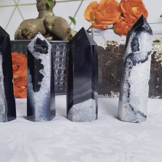 Black Agate Towers - YOU PICK - Druzy Agate - Crystal Towers - Black Agate - Carved Crystals - Black Crystals - IMPERFECT - V56 V57 V58 V59