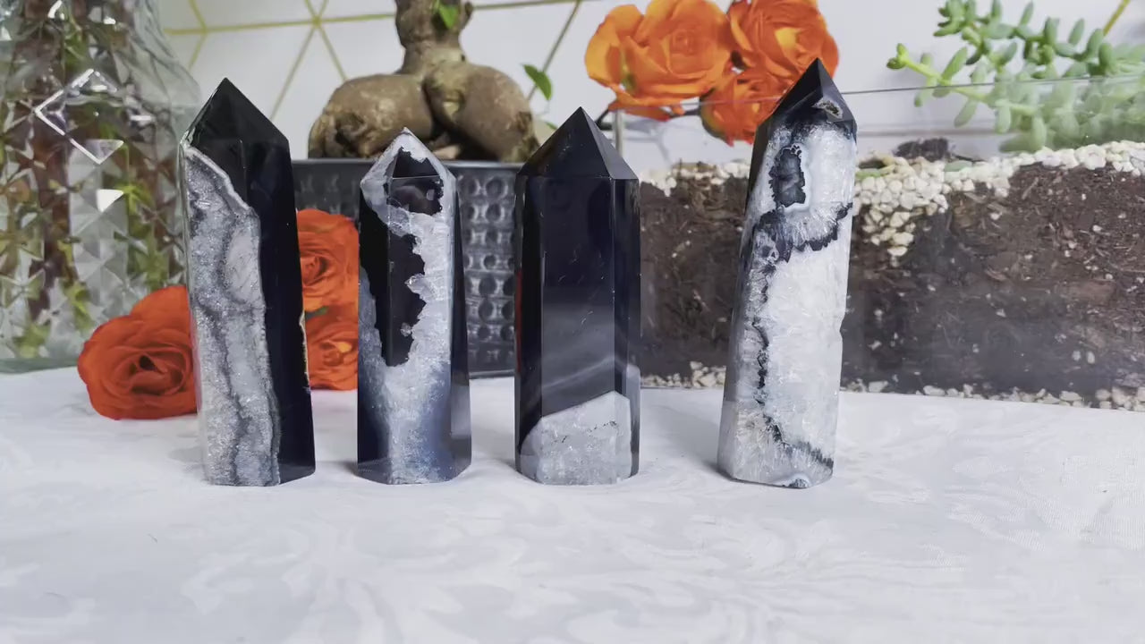 Black Agate Towers - YOU PICK - Druzy Agate - Crystal Towers - Black Agate - Carved Crystals - Black Crystals - IMPERFECT - V56 V57 V58 V59