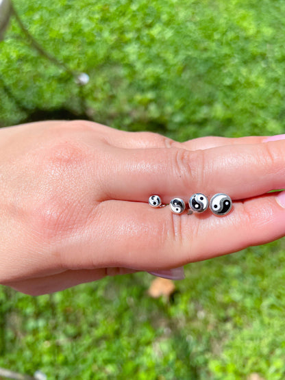 Peace Sign Earrings - Yin Yang Earrings - Tiny Stud Earrings - Four Different Sizes - Stud Earrings Silver - Tiny Earrings - 4mm Earrings -